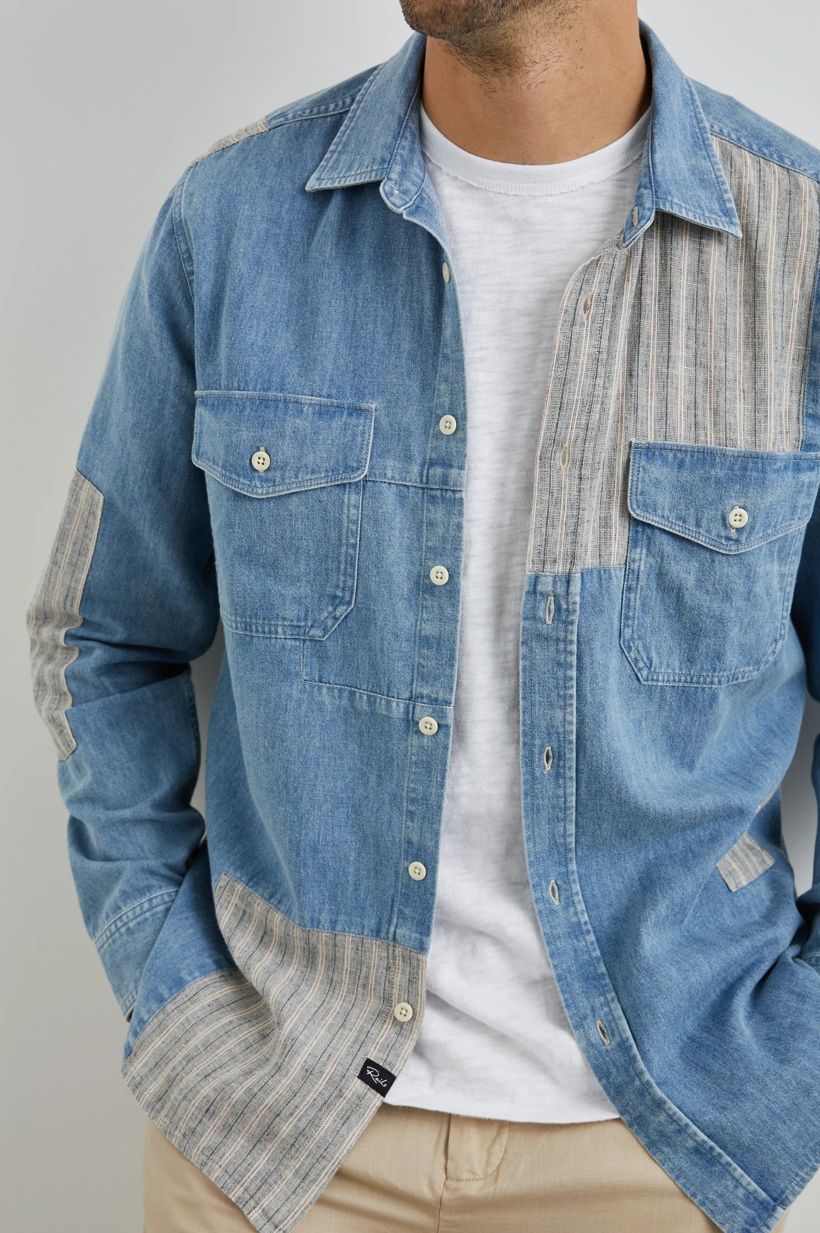 Wholesale,Rails, Rails Indigo Patchwork Larsen Shirt, Blue, Large-46-TagL
