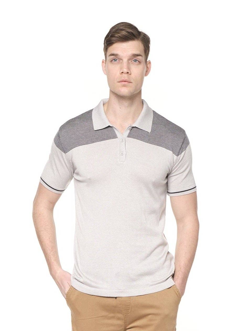 Faire,RNT 23, RNT 23 Grey Geometrical Knit Polo Shirt, Grey, Large-42-TagL