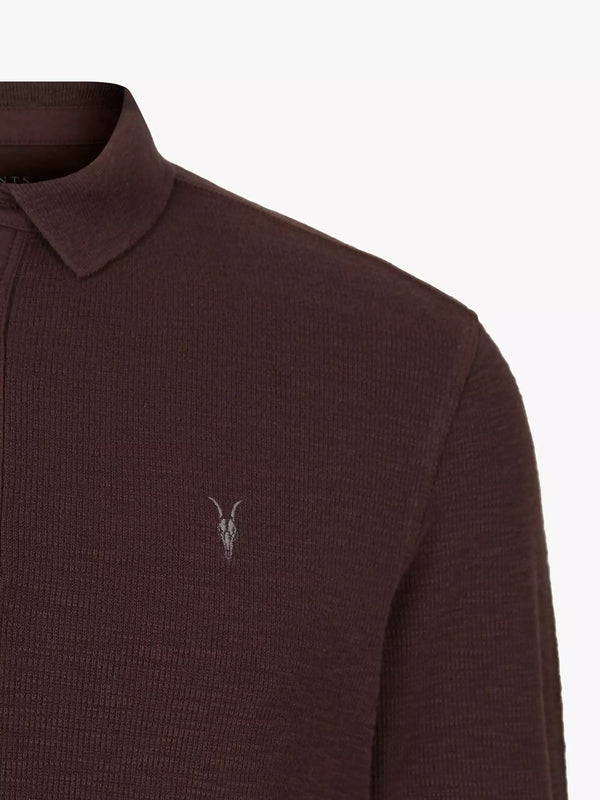 AllSaints Red Long Sleeve Polo Shirt