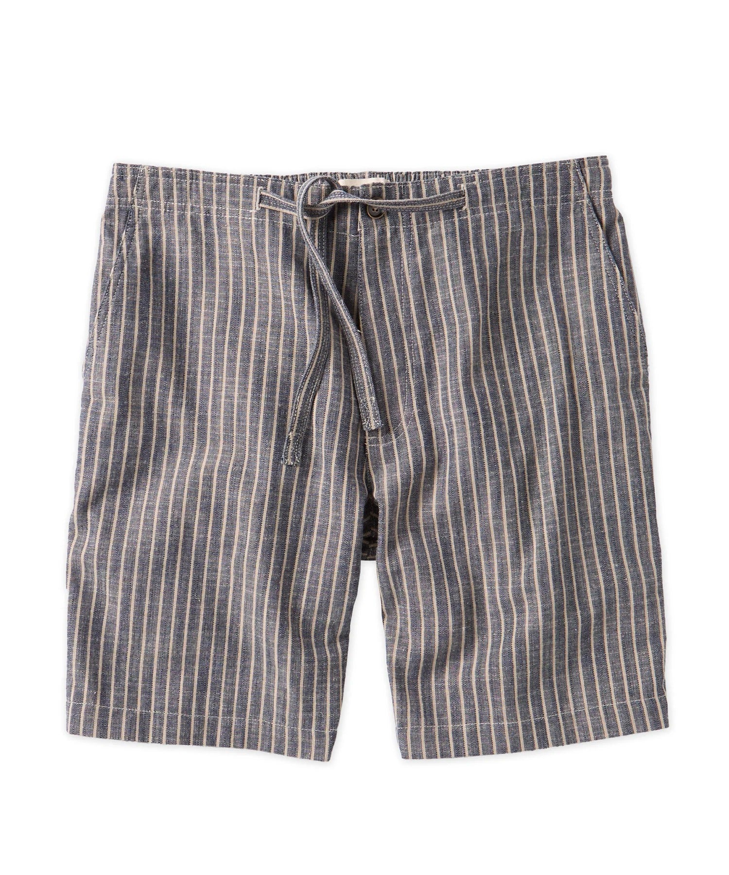 Brand Partner,Borgo28, Borgo28 Navy Drawstring Striped Cotton-Linen Shorts, Blue, 36W-9L-TagXL