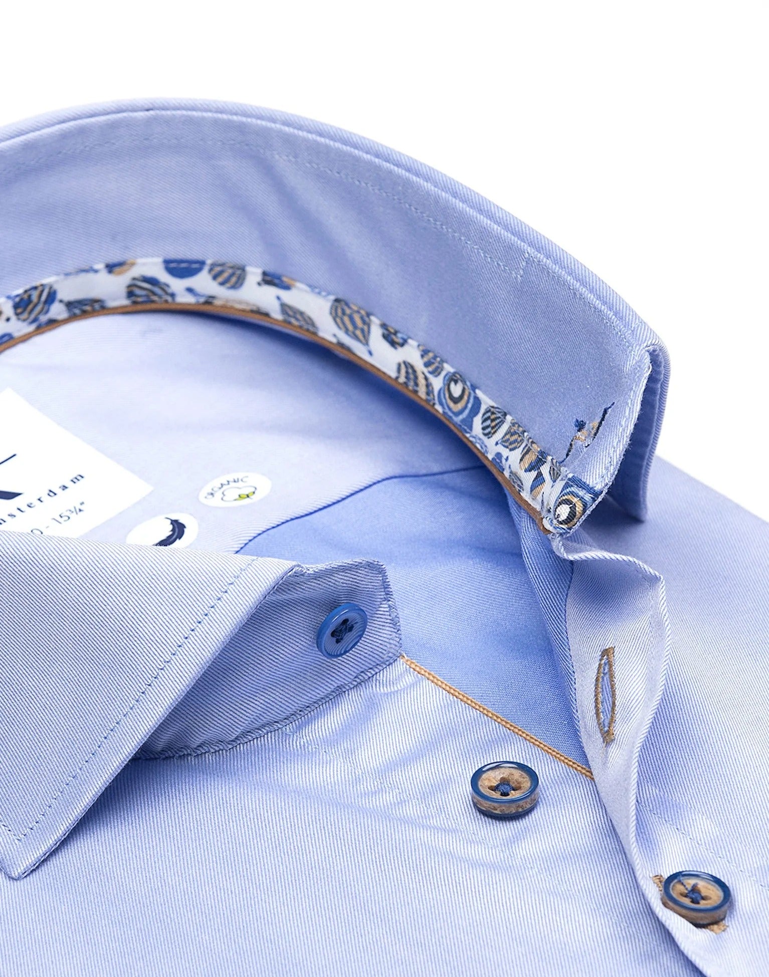 Brand Partner,R2 Amsterdam, R2 Amsterdam Light Blue 2 PLY Long Sleeve Button Up Shirt with Hot Air Balloon Contrast, Blue, Extra Extra Large-51-Tag45