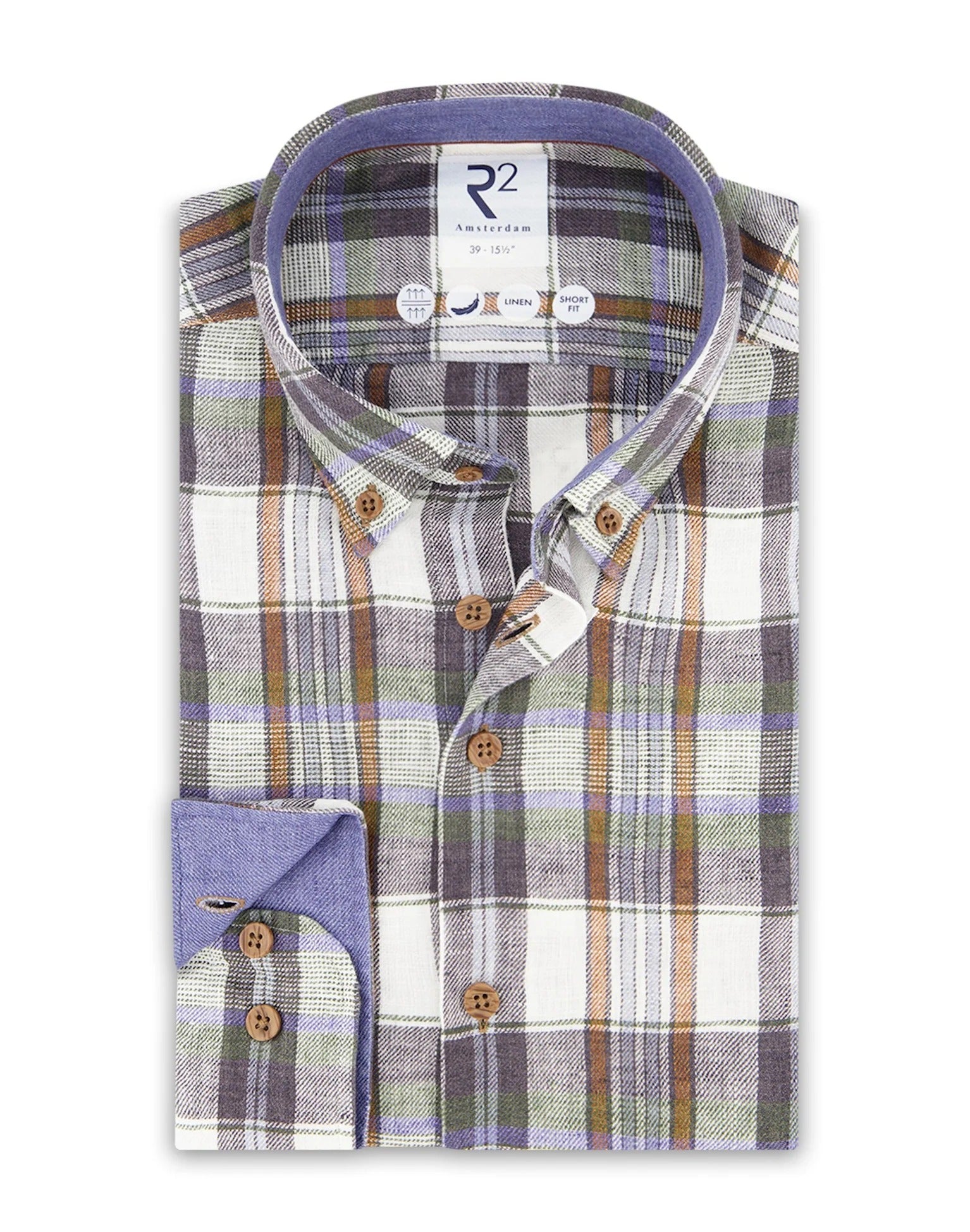 Brand Partner,R2 Amsterdam, R2 Amsterdam Multicolor Checkered Linen Shirt, Blue, Large-46-Tag42