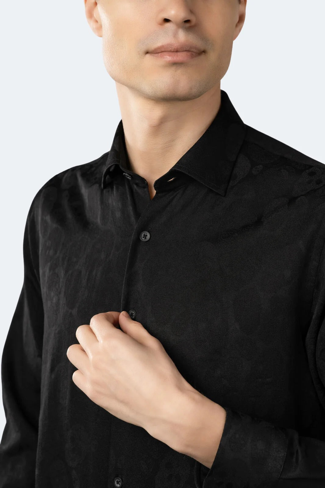 Wholesale,Luchiano Visconti, Luchiano Visconti Black Tonal Skull Print Long Sleeve Shirt, Black, Small-41-TagSMedium-43-TagMLarge-45-TagLExtra Large-48-TagXL