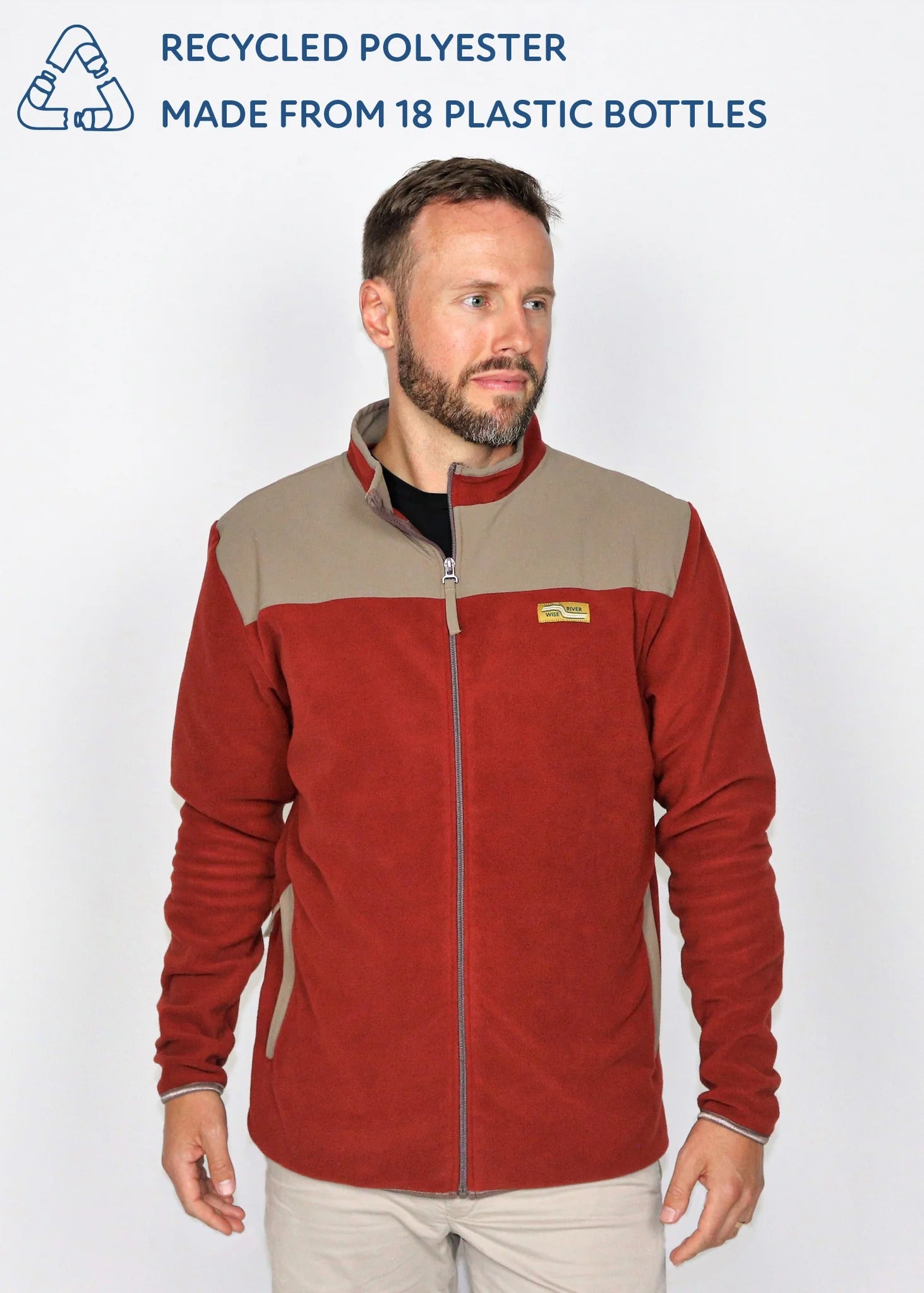 Brand Partner,Wise River, Wise River Rust/Tan Full Zip Fleece Jacket, Red, Extra Large-48-TagXL