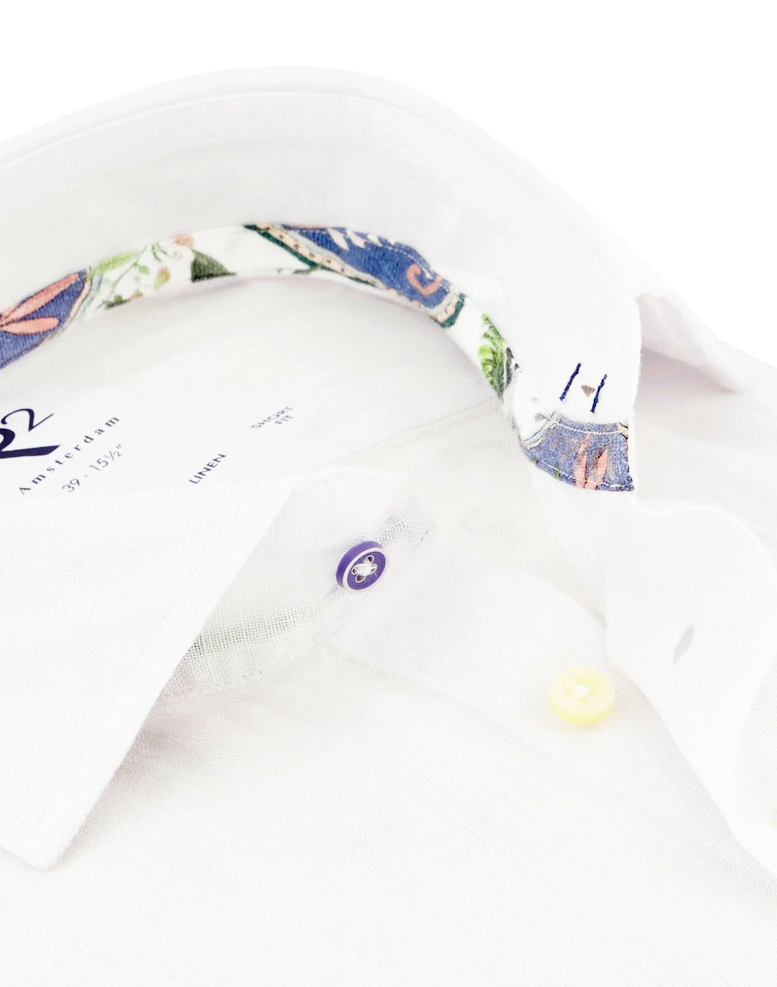 Brand Partner,R2 Amsterdam, R2 Amsterdam White Linen Shirt Contrast print with classic buggy paisley, White, Medium-44-Tag41Extra Large-50-Tag44