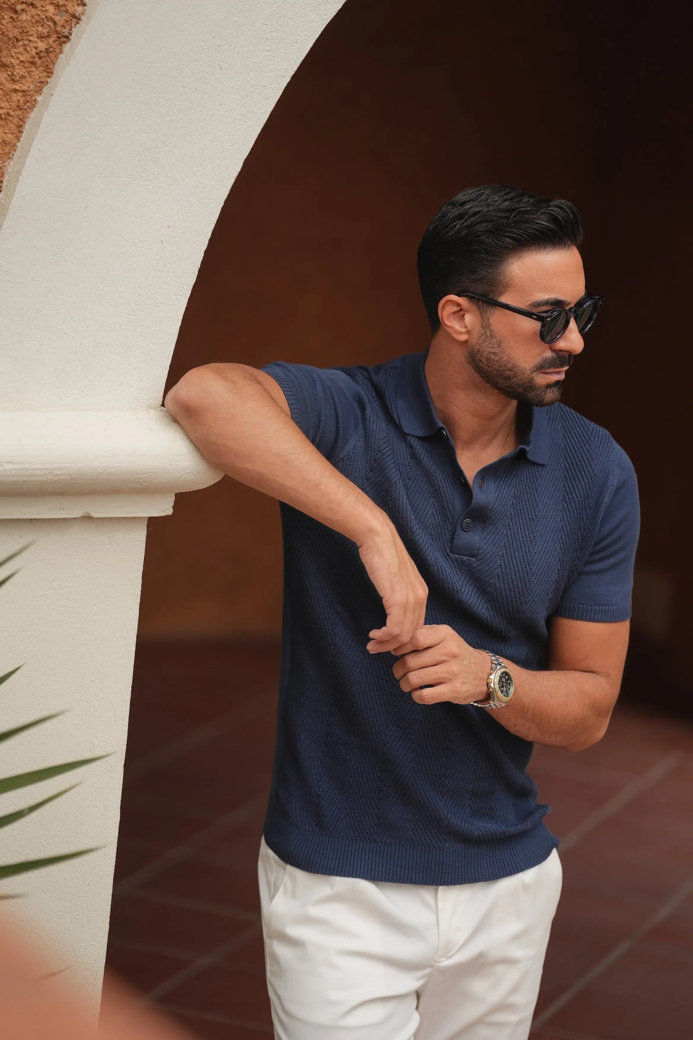 Faire,Donato, Donato Navy Knitted Slim Polo, Blue, Small-38-TagL