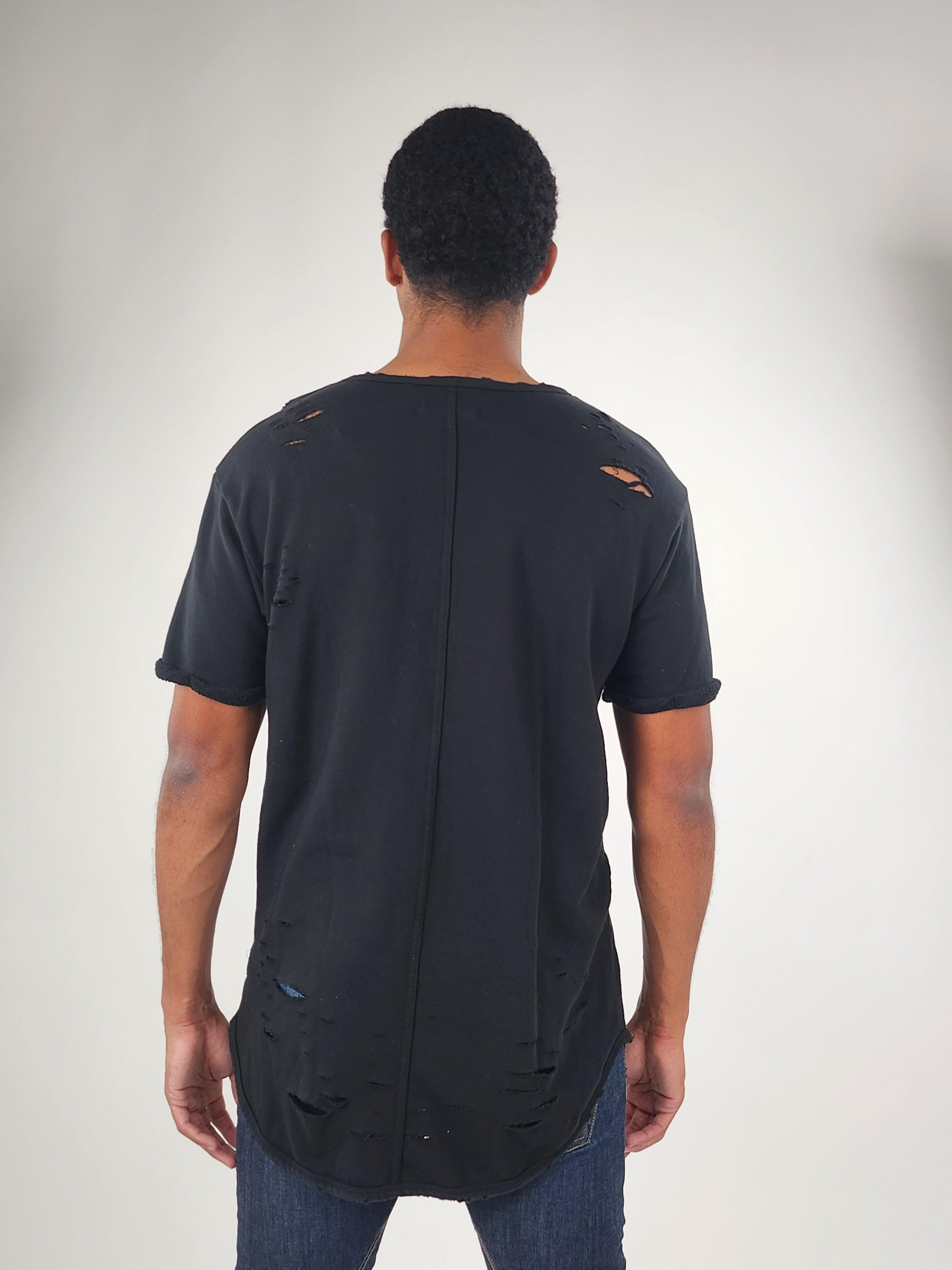 Wholesale,Reesedeluca, Reese De Luca Black Short Sleeve Ripped T-Shirt, Black, Medium-43-TagM