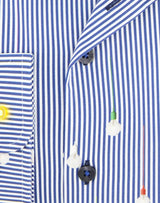 R2 Amsterdam Dark Blue/White Striped Bulb Print Long Sleeve Button Up Shirt