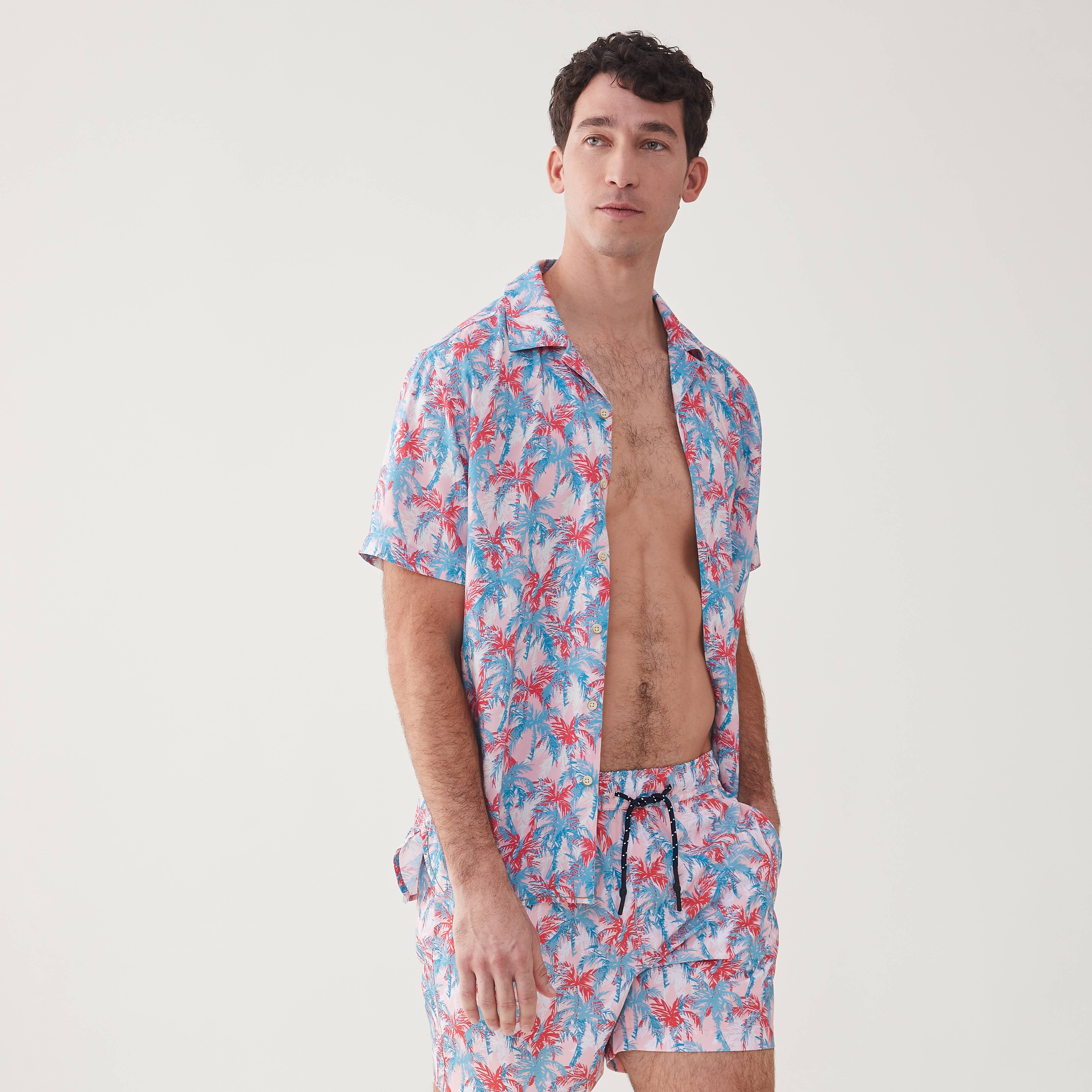 Faire,Surfside Supply, Surfside Supply Bright Pink Tropical Palm Print Camp Collar Short Sleeve Shirt, Pink, Extra Extra Large-50-TagXXLExtra Large-48-TagXLLarge-45-TagLMedium-44-TagMMedium-42-TagMSmall-40-TagS