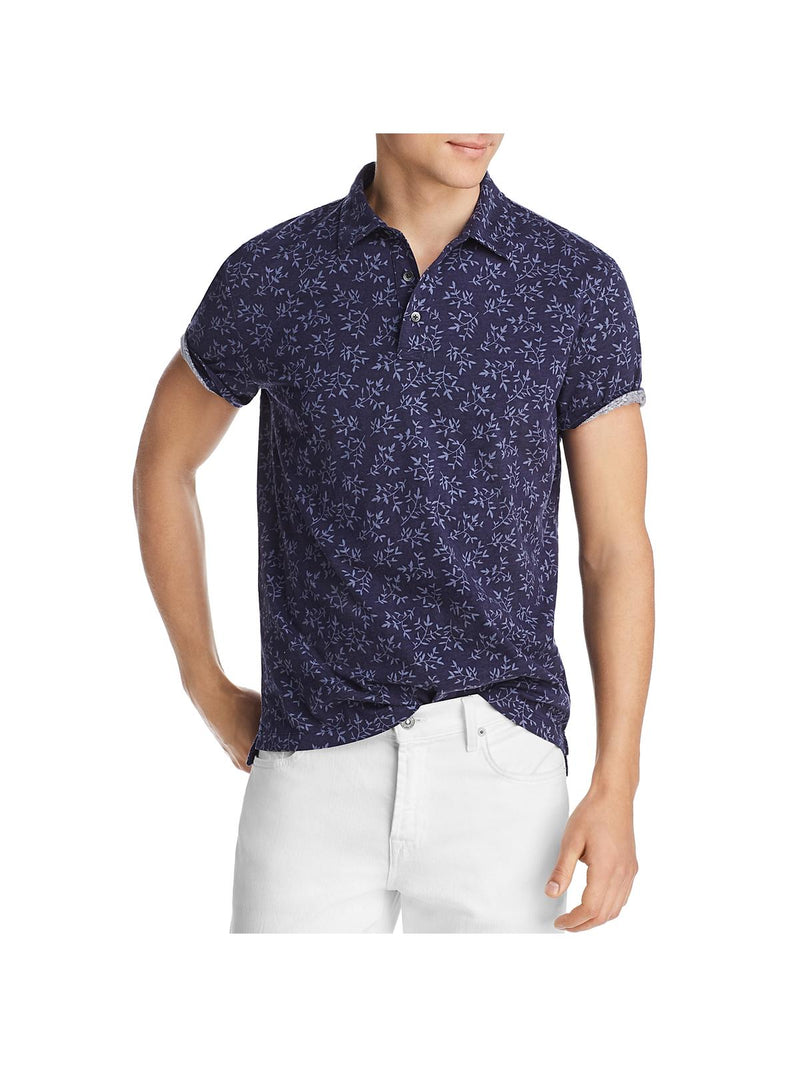 The Mens Store Navy Floral Print Short Sleeve Polo Shirt