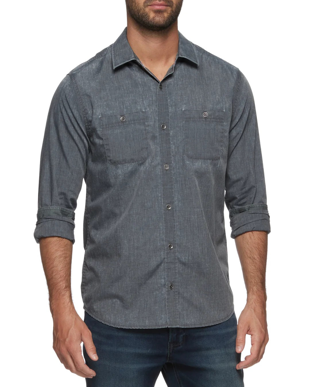 Wholesale,Flag & Anthem, Flag & Anthem Charcoal Vintage Washed Long Sleeve Shirt, Grey, Extra Extra Large-54-TagXXL