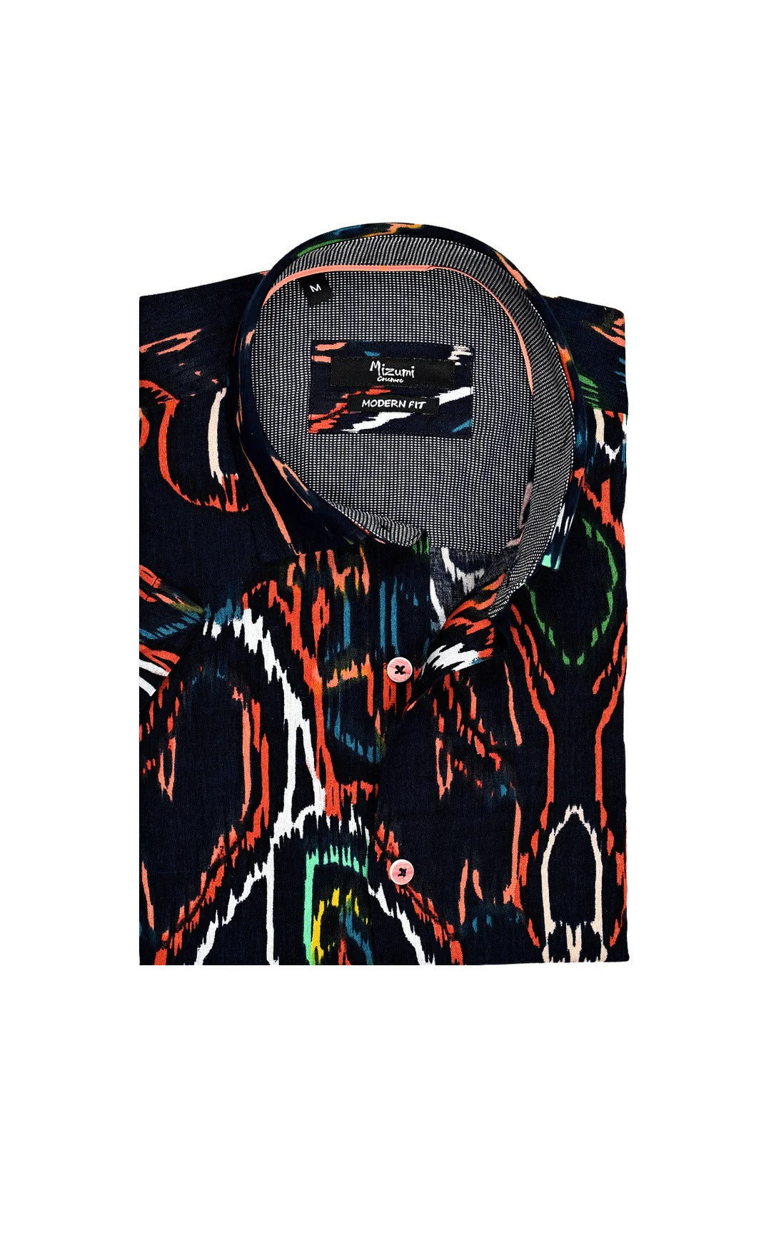 Wholesale,Mizumi, Mizumi Navy Multi Abstract Print Short Sleeve Button Up Shirt, Blue, Extra Large-48-TagXL