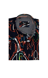 Mizumi Navy Multi Abstract Print Short Sleeve Button Up Shirt