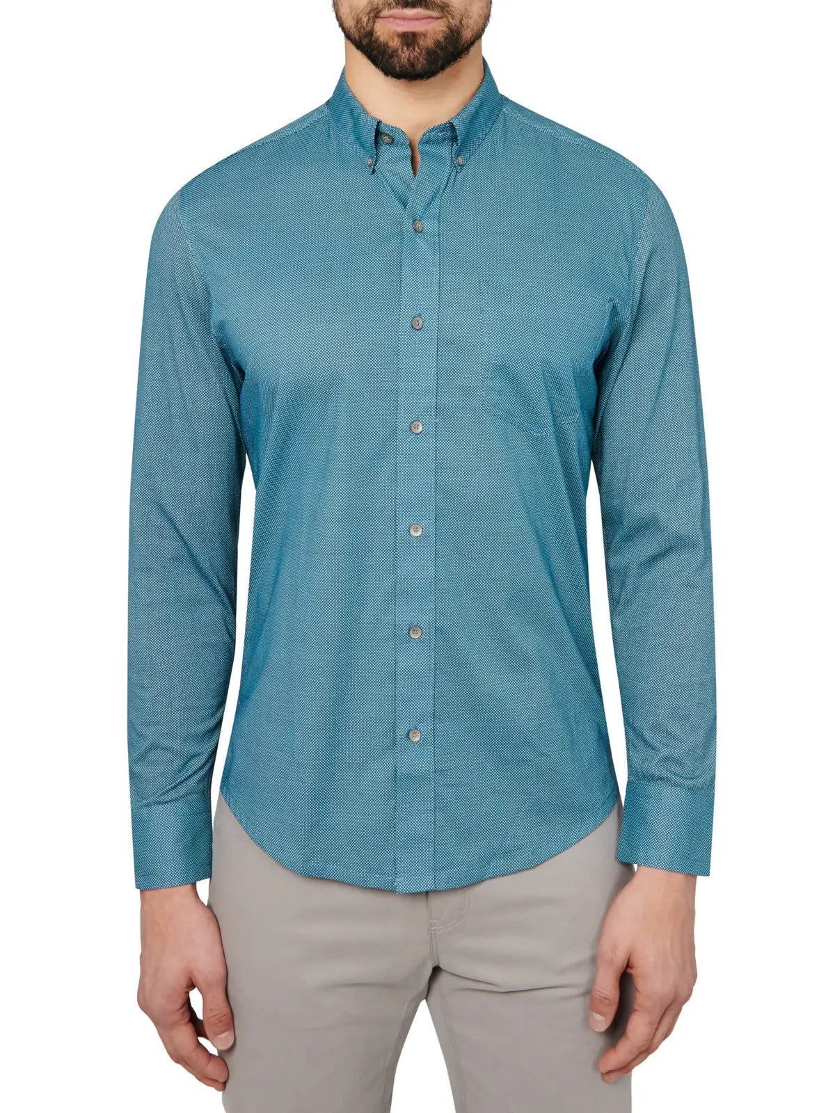 W.R.K., W.R.K Reworked Teal Motif Rework Print Long Sleeve Shirt, Green, Medium-40-TagM
