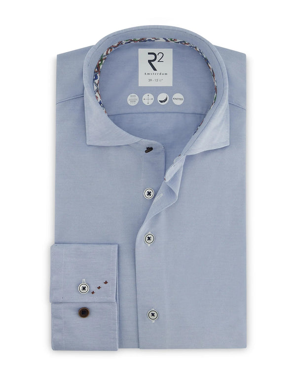 R2 Amsterdam Light Blue Knitted Long Sleeve Button Up Shirt
