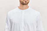 Ron Tomson White Paneled Grandad Collar Shirt