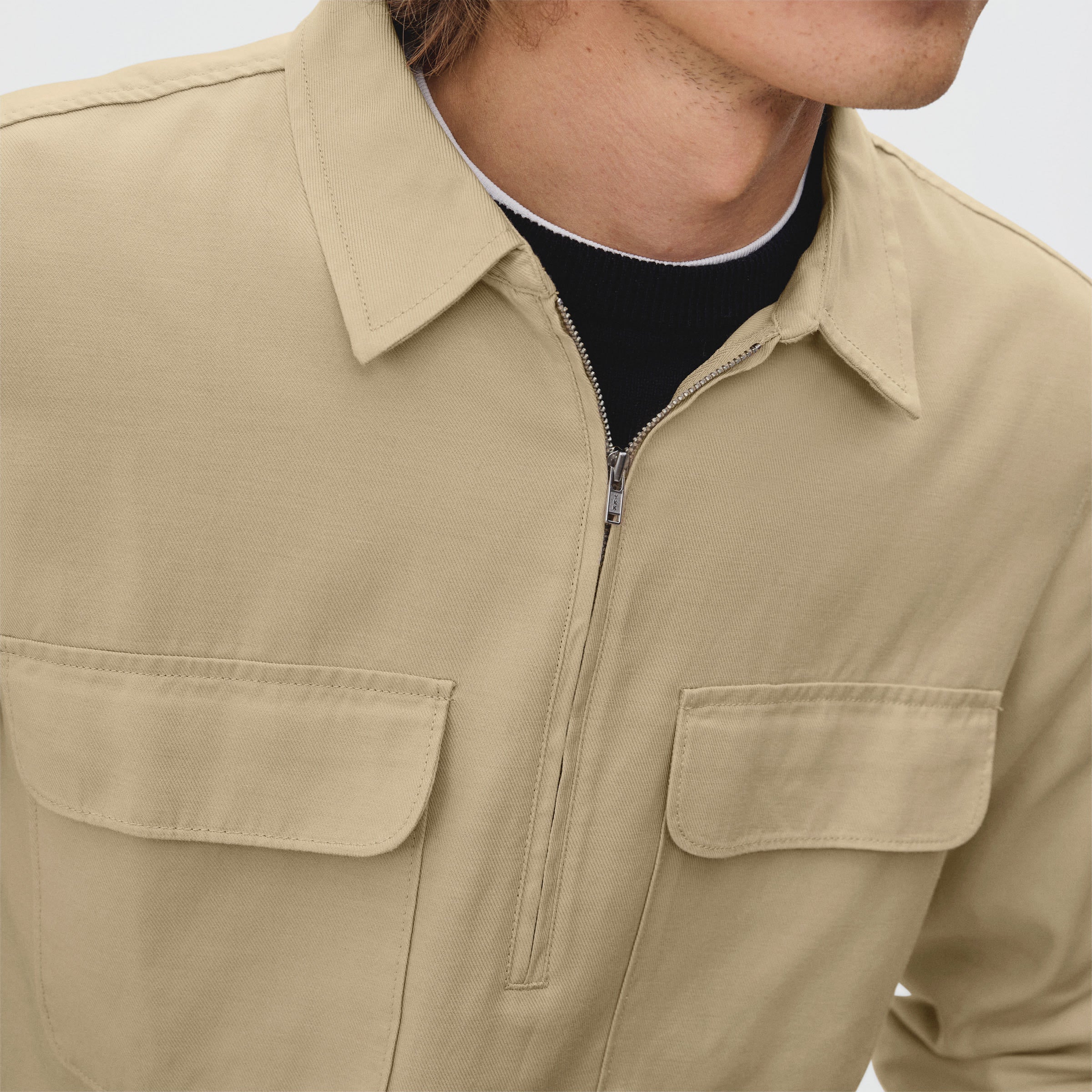 Everlane, Everlane Paige Quarter Zip Shirt, Brown, Medium-42-TagM