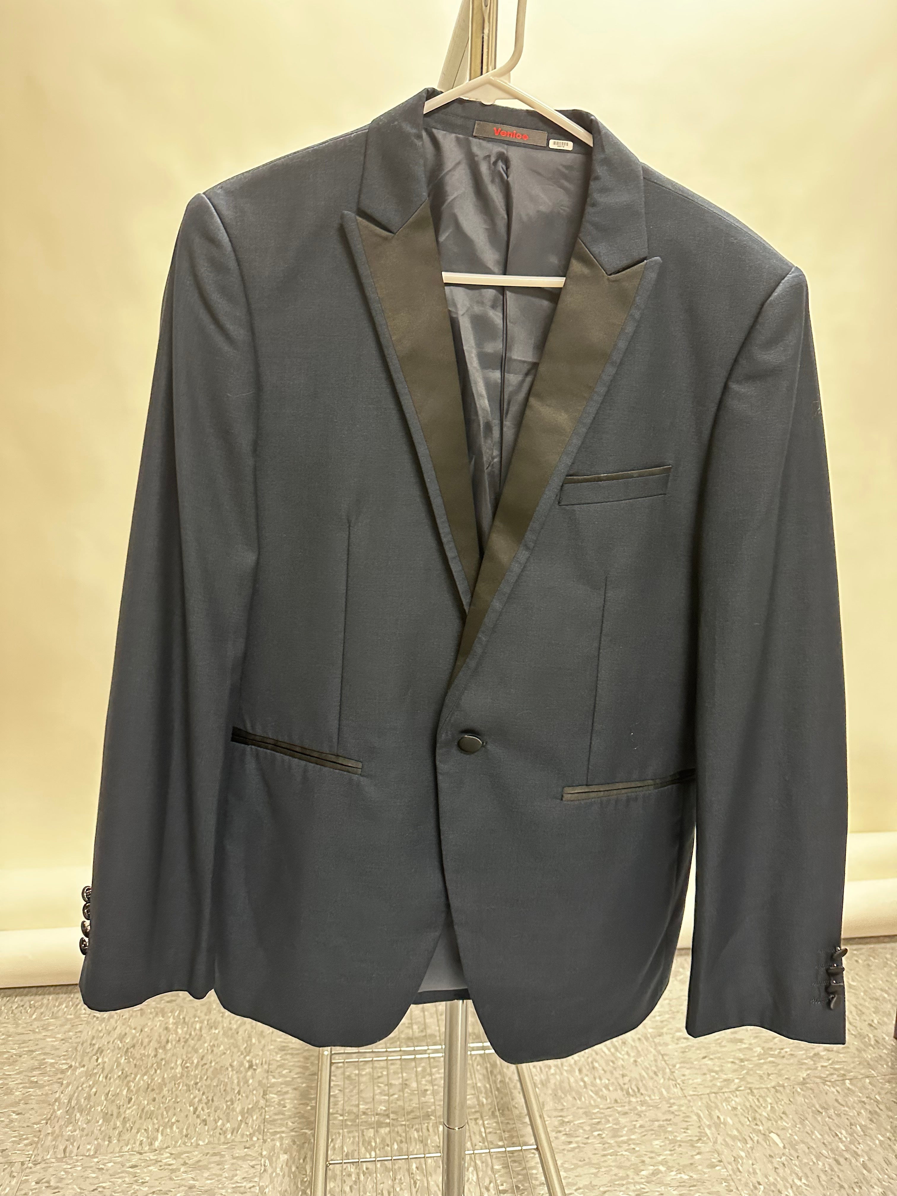 Other,Venice, Venice Navy with Black Satin Lapel Blazer, Blue, Small-41-Tag48Small-42-Tag50Medium-44-Tag54Medium-46-Tag56