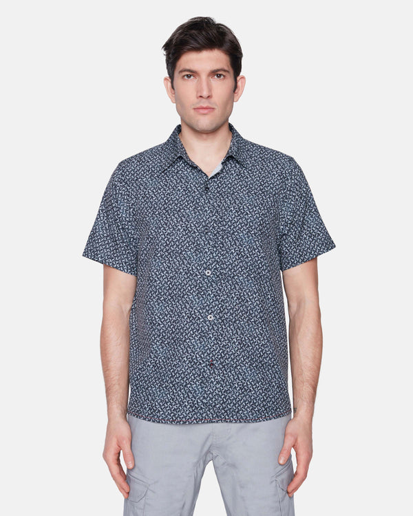 Projek Raw Grey Abstract Print 4 Way Stretch Short Sleeve Button Up Shirt