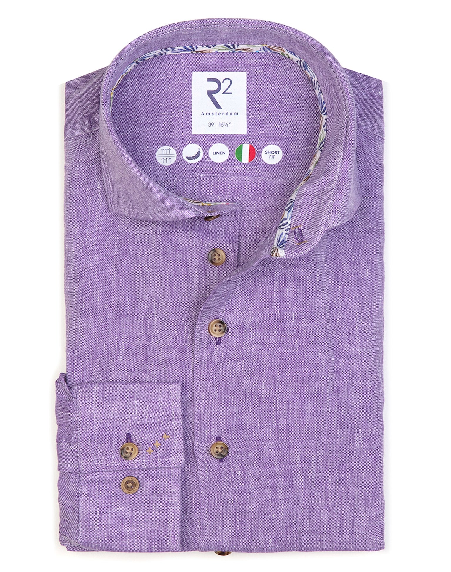 Brand Partner,R2 Amsterdam, R2 Amsterdam Light Purple Linen Long Sleeve Shirt, Purple, Medium-42-Tag39