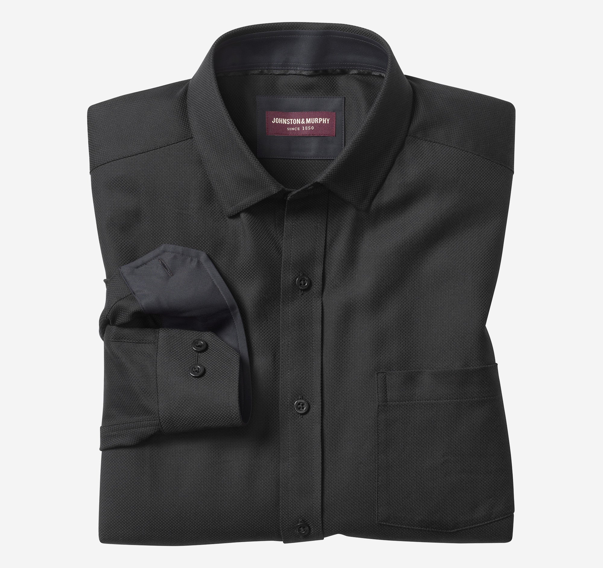 Wholesale,Johnston & Murphy, Johnston & Murphy Black Birdseye Long Sleeve Shirt, Black, Extra Large-50-TagXL