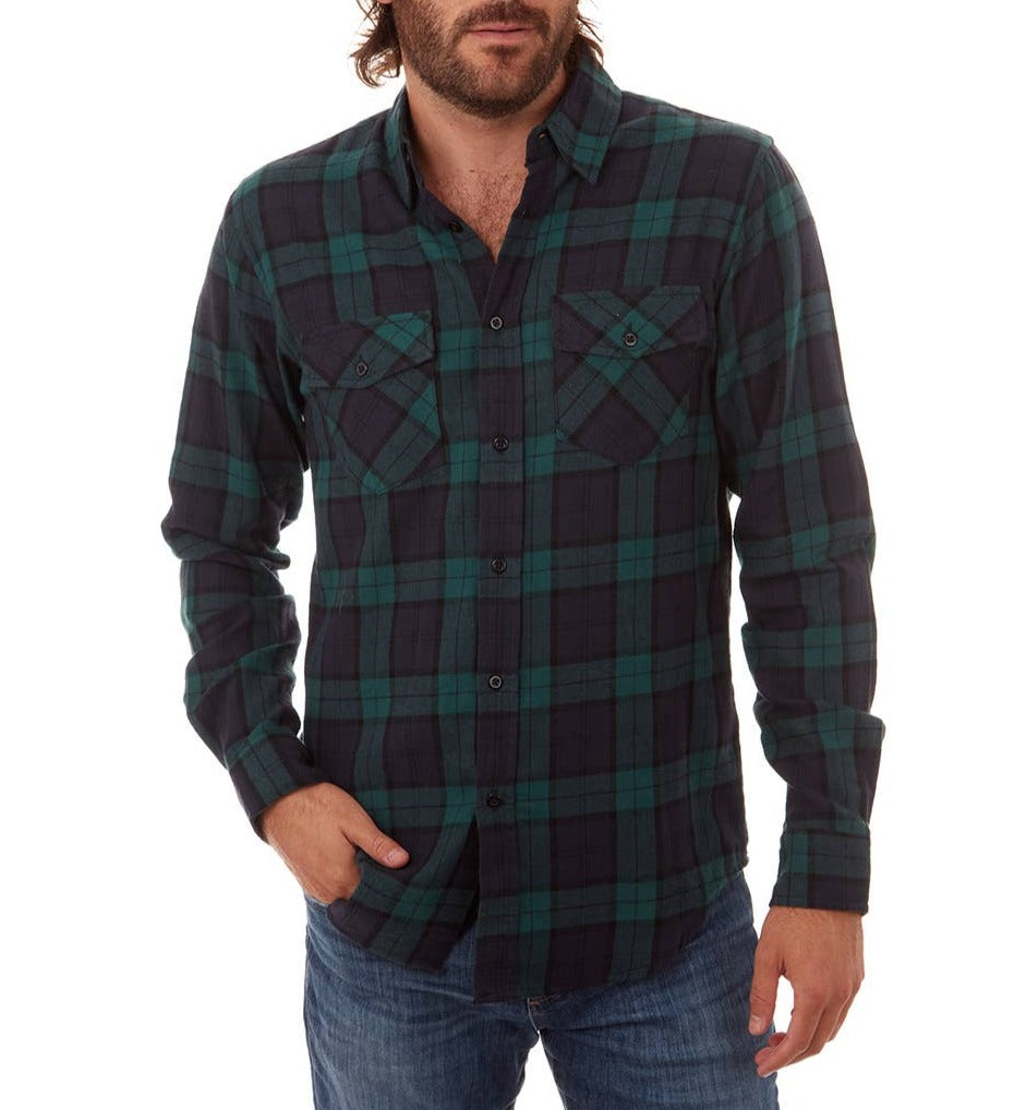 Faire,PX, PX Blue & Green Plaid Flannel Long Sleeve Button Up Shirt, Blue, Small-41-TagM