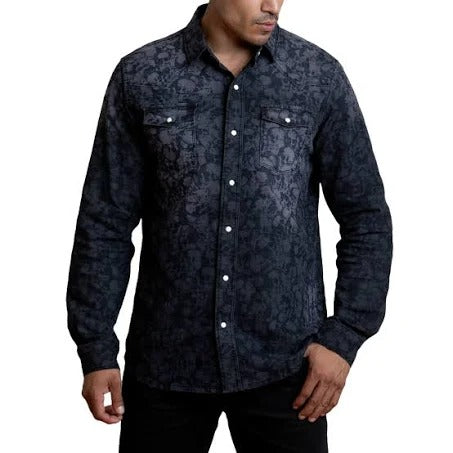 Wholesale,Canyon of Heroes, Canyon of Heroes Black Wash Skull Print Denim Shirt, Black, Large-45-TagXL