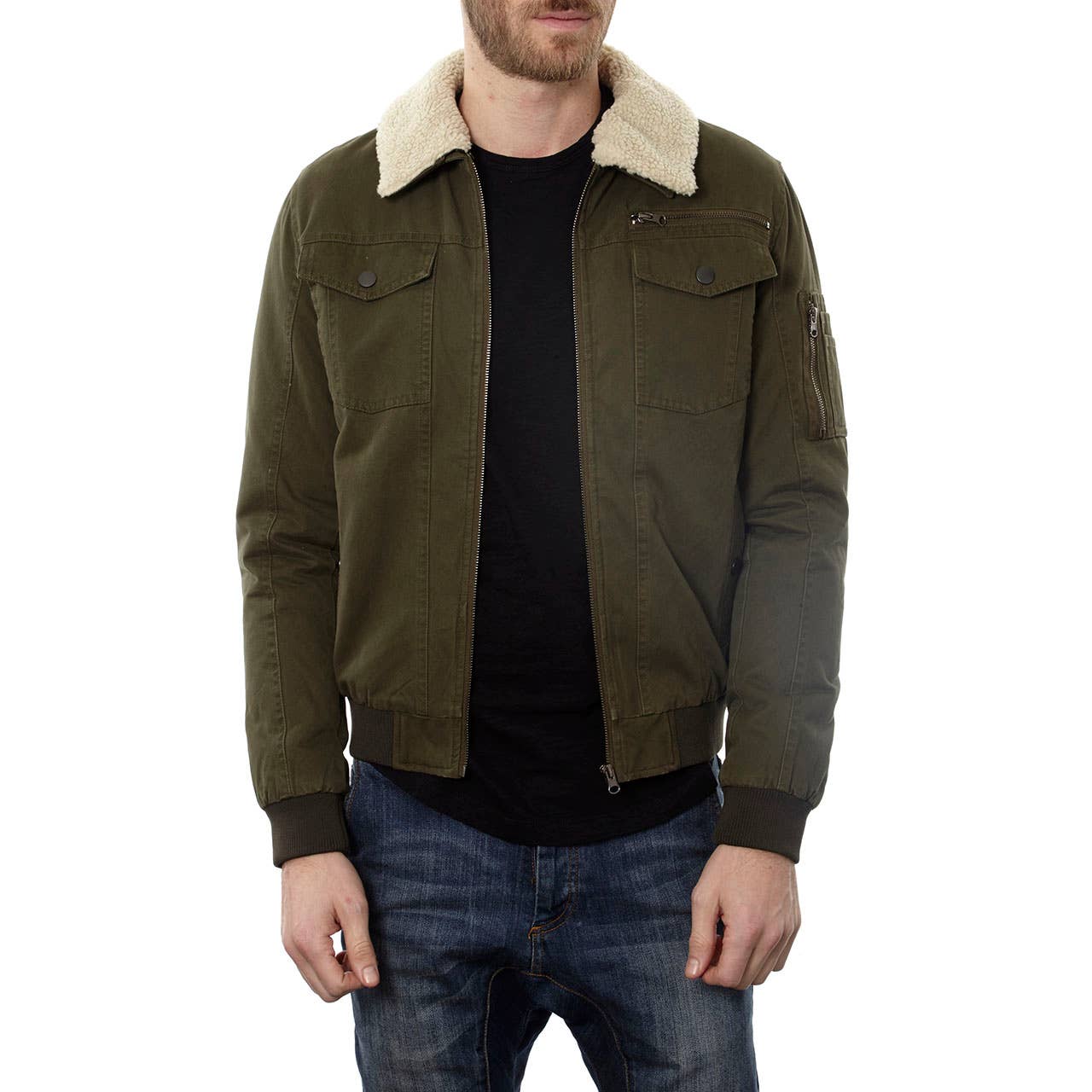 Faire,PX, PX Olive Green Aviator Jacket With Sherpa Lining, Green, Small-42-TagS