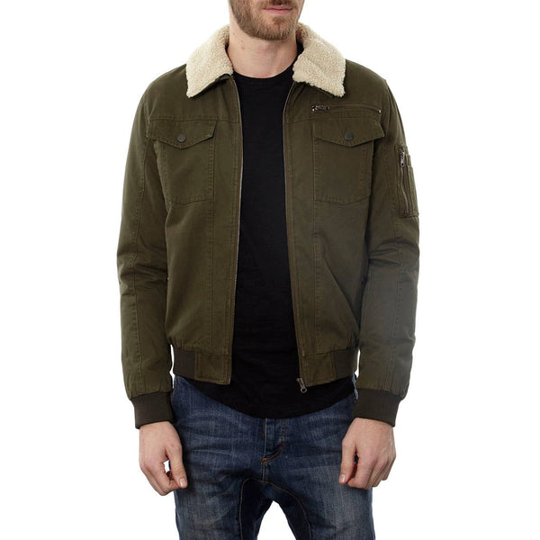 PX Olive Green Aviator Jacket With Sherpa Lining