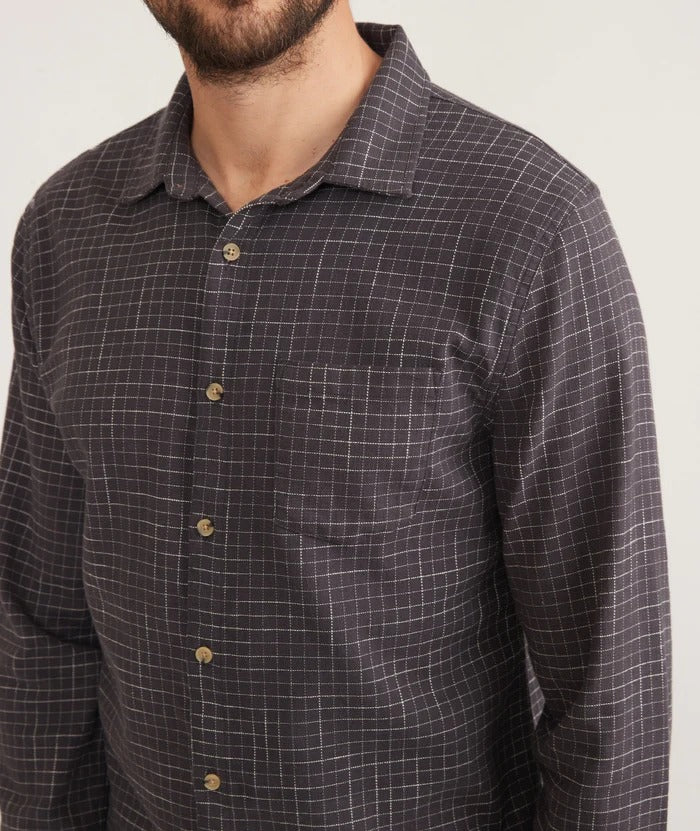 Wholesale,Marine Layer, Marine Layer Black Washed Windowpane Stretch Selvage Long Sleeve Shirt, Black, Extra Large-48-TagXL
