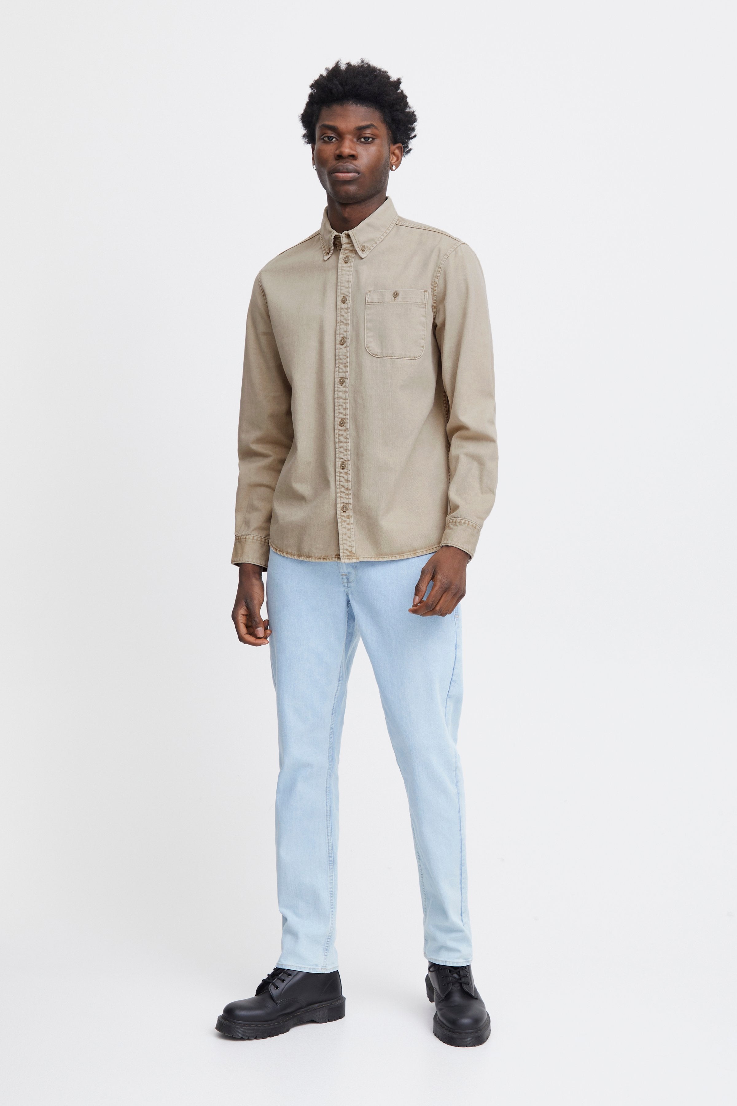 Wholesale,Blend, Blend Tan Denim Long Sleeve Shirt, Tan, Medium-43-TagMLarge-46-TagLExtra Large-50-TagXLExtra Extra Large-52-TagXXLSmall-41-TagS