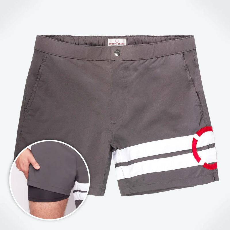 Public Beach Grey Stripe Short 6" with Compression Liner