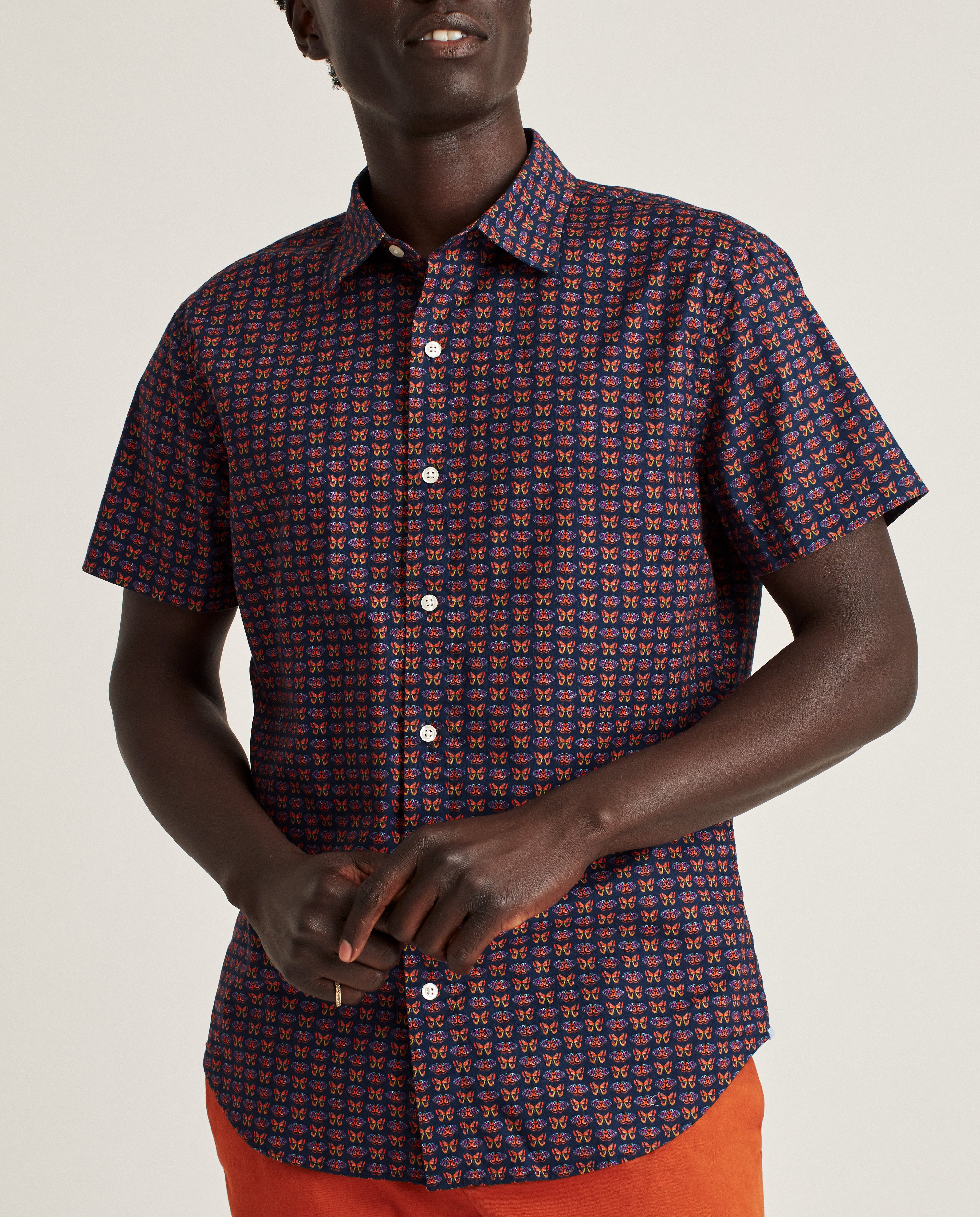 Wholesale,Bonobos, Bonobos Multicolor Moth Geo Print Stretch Short Sleeve Button Up Shirt, Blue, Large-45-TagL