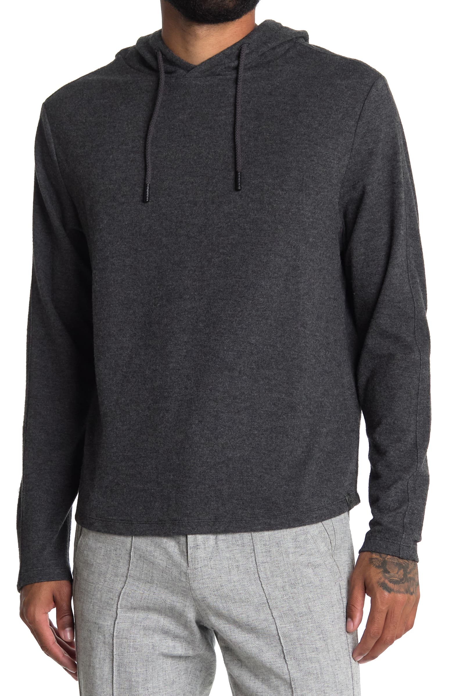 NORDSTROM RACK, PTO Dark Grey Heather Curved Hem Hoodie, Grey, Medium-43-TagM
