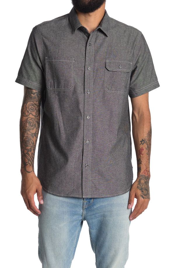 Union Denim Blue Chambray Contrast Stitch Shortsleeve Shirt