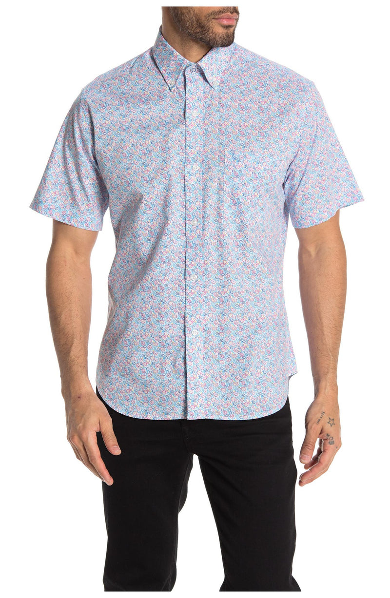 TailorByrd Pastel Blue Floral Short Sleeve Regular Fit Shirt