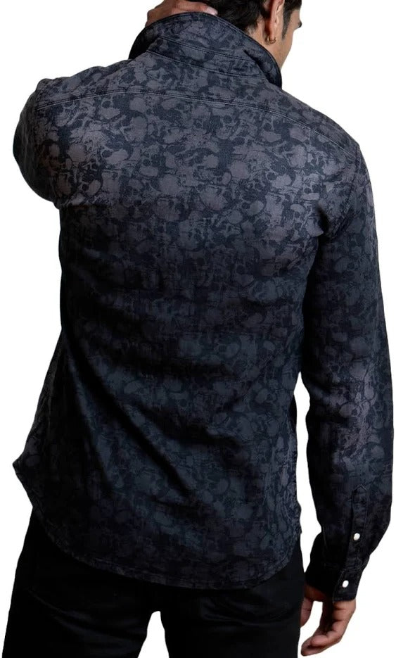 Canyon of Heroes Black Wash Skull Print Denim Shirt