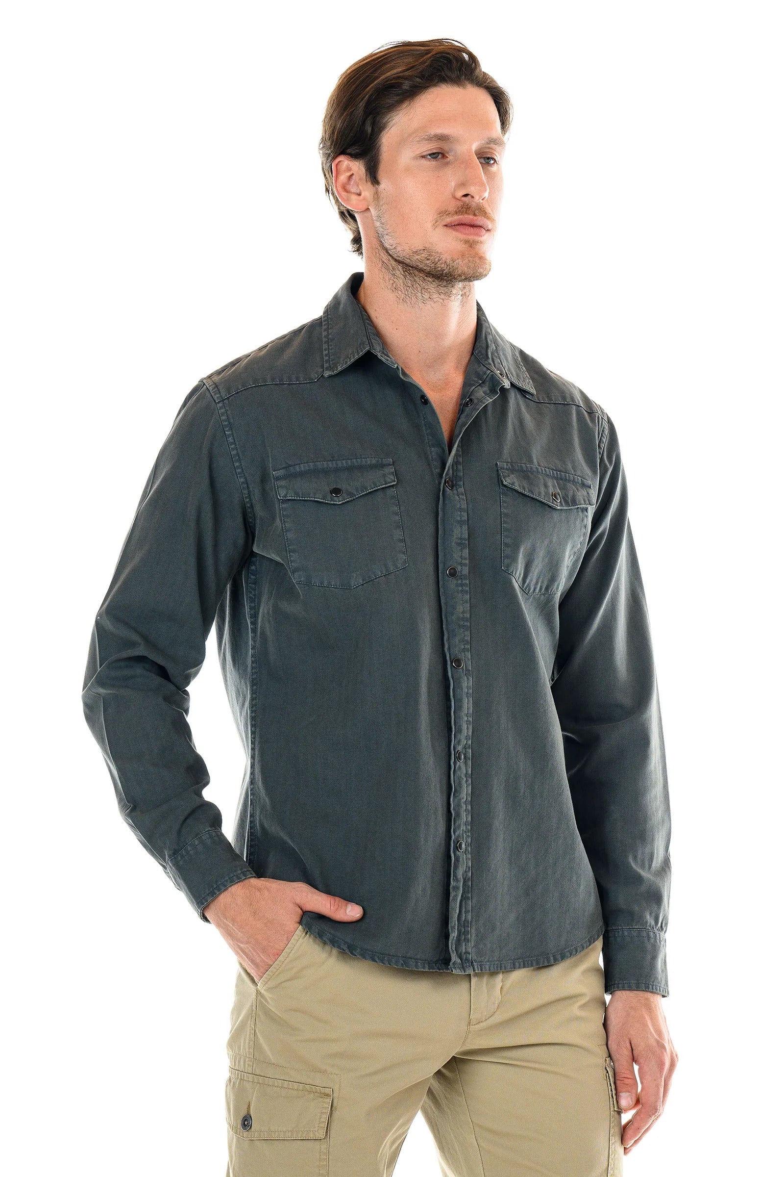 Wholesale,Original Paperbacks, Original Paperbacks Denim Blue Herringbone Long Sleeve Shirt, Blue, Medium-44-TagS