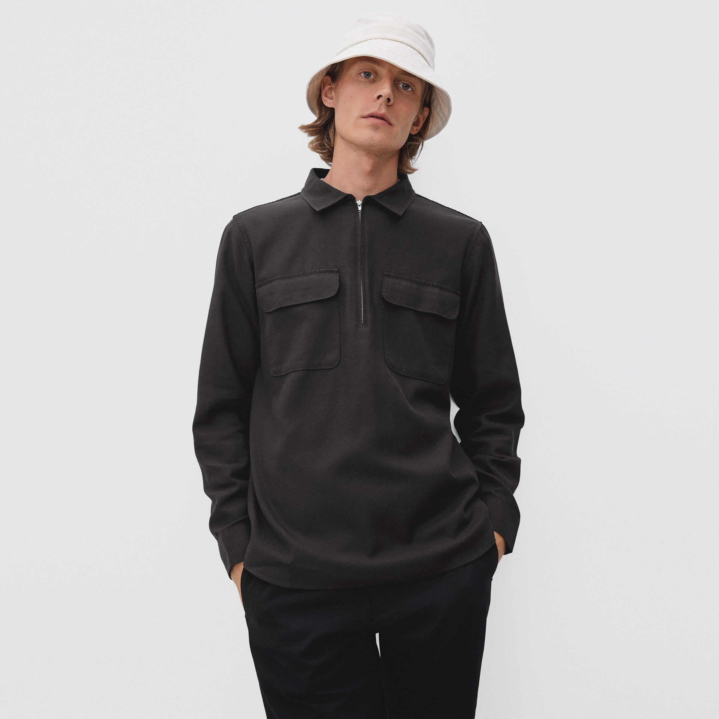 Everlane,Everlane, Everlane Black Quarter Zip Shirt, Black, Medium-43-TagM
