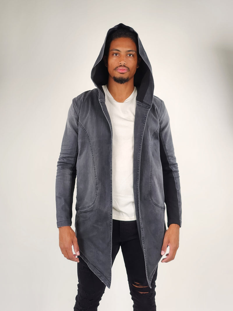 Reese De Luca Grey Wash Long Sleeve Hood Jacket with Black Contrast