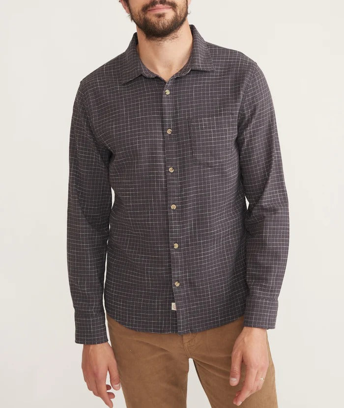 Wholesale,Marine Layer, Marine Layer Black Washed Windowpane Stretch Selvage Long Sleeve Shirt, Black, Extra Large-48-TagXL