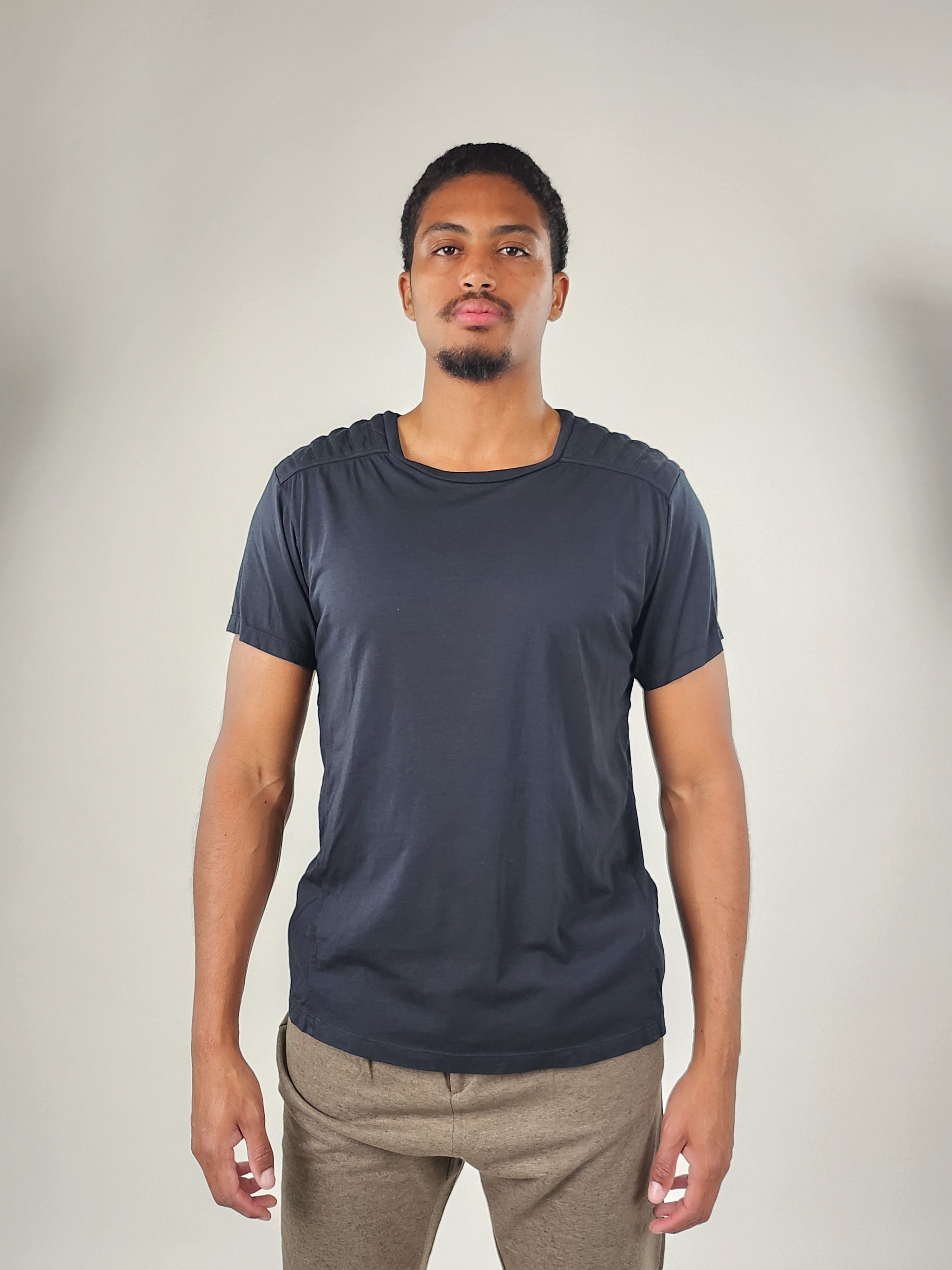Wholesale,Reesedeluca, Reese De Luca Navy Short Sleeve Padded Shoulder T-Shirt, Blue, Medium-43-TagM