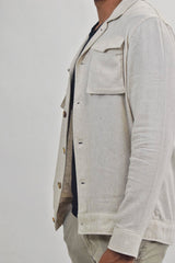 Suit Sartoria Beige Linen Blend Button Up Shirt Jacket With Two Front Chest Pockets