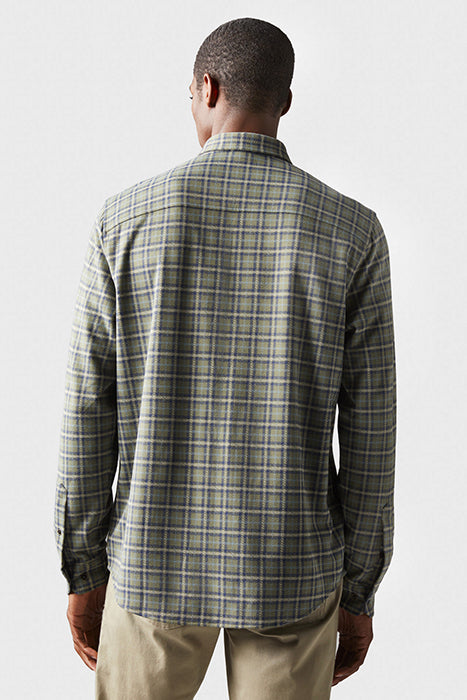 Otrium,Faherty, Rhone Olive/Navy Plaid Knit Flannel Button Up Shirt, Green, Medium-43-TagM