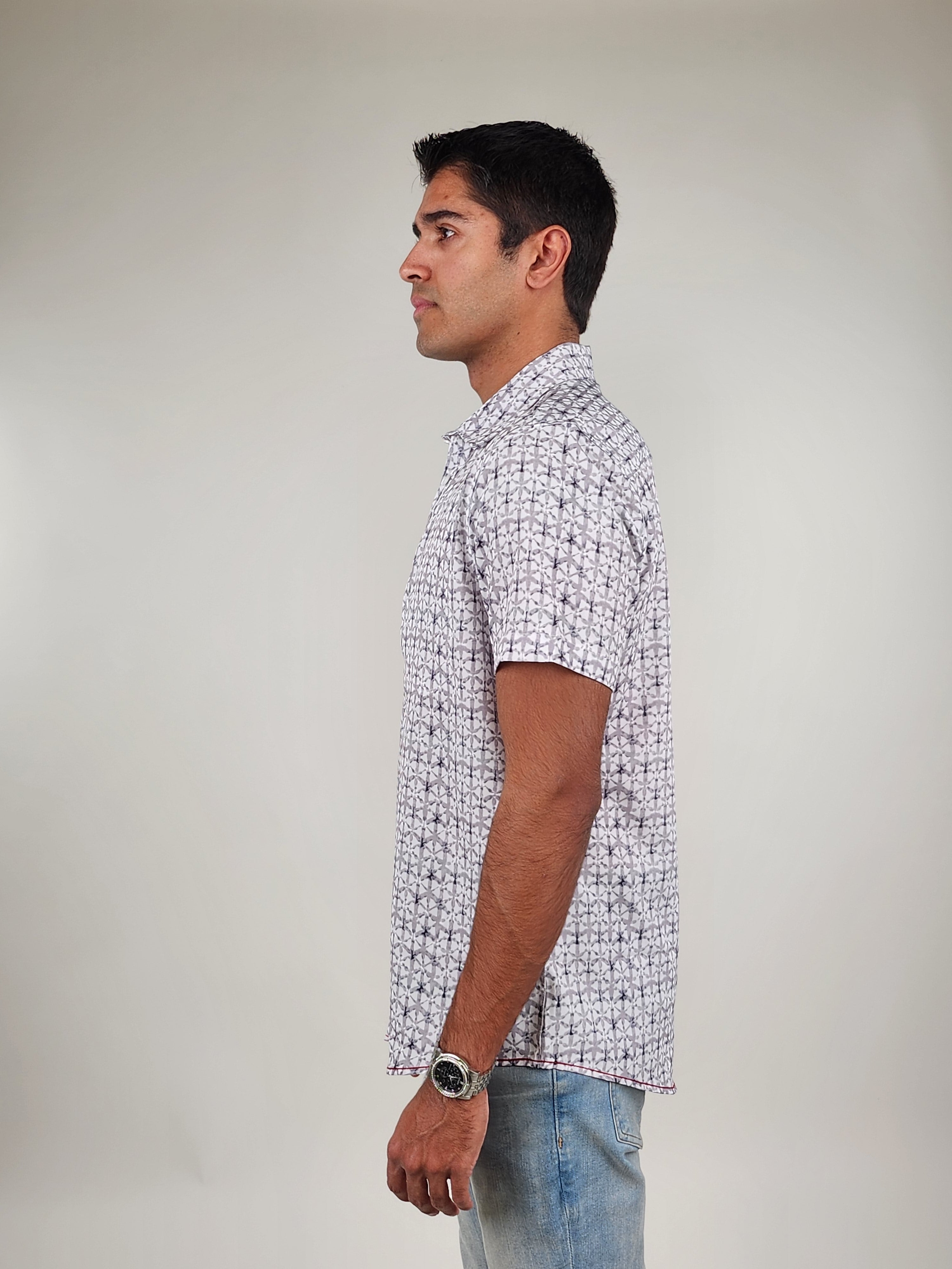 Wholesale,Projek Raw, Projek Raw Grey 4 Way Stretch Short Sleeve Button Up Shirt, Grey, Medium-44-TagM