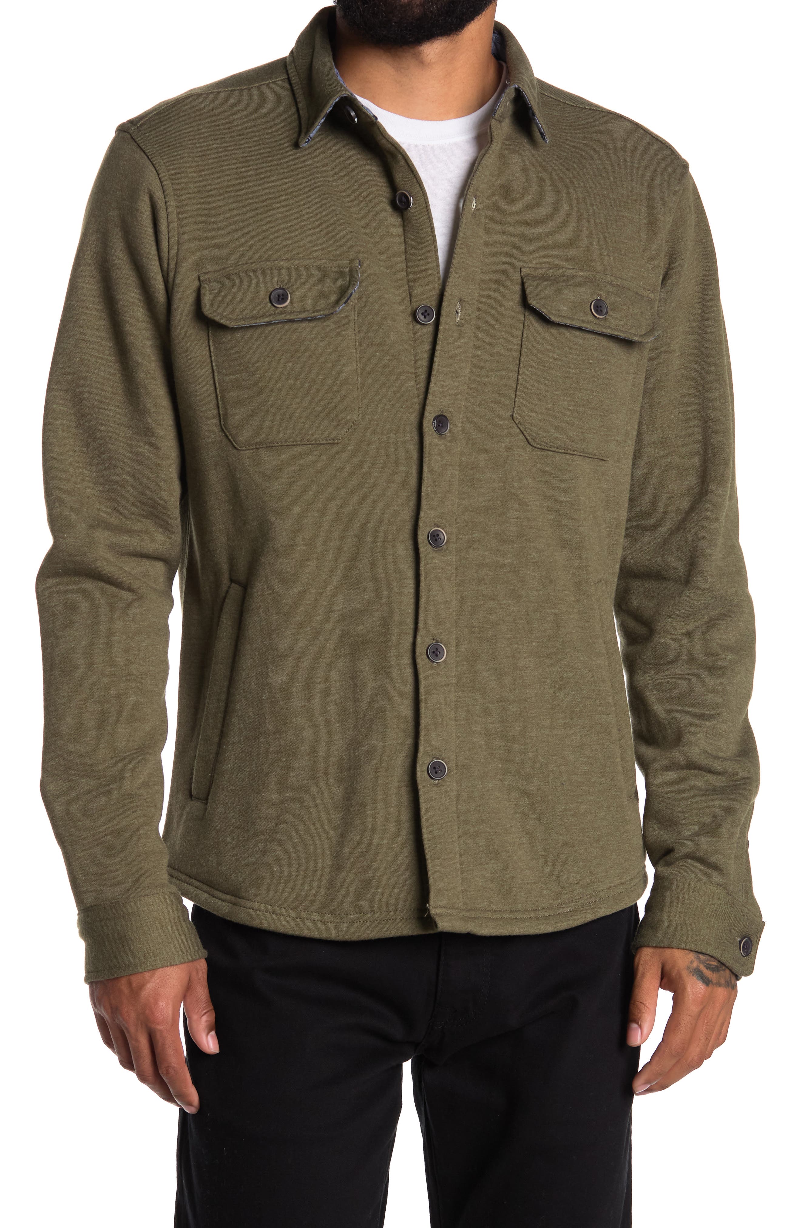 Nordstrom Rack, TAILOR VINTAGE Forest Green Fleece Knit Shacket, Green, Small-41-TagS