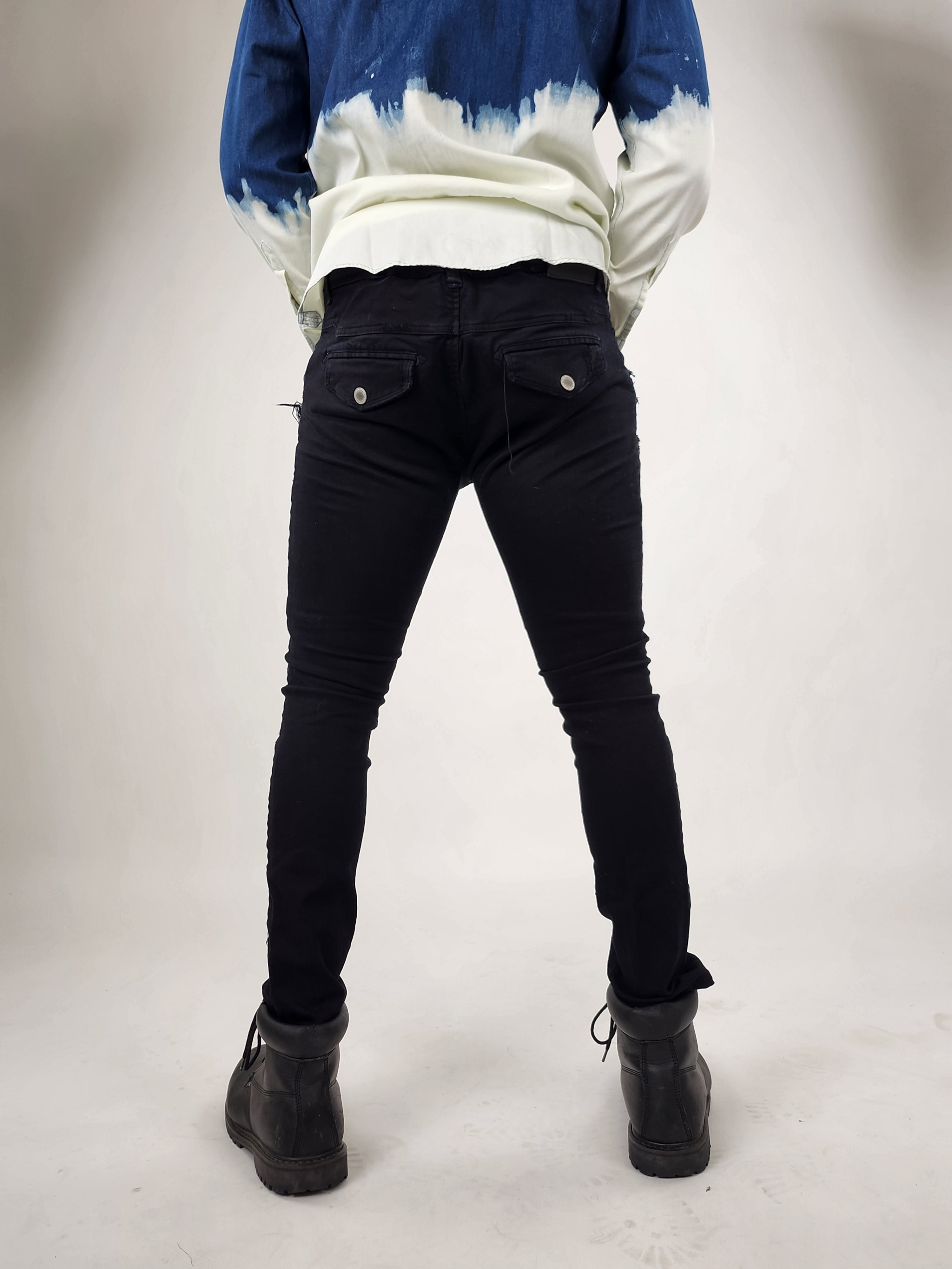 Wholesale,Reesedeluca, Reese De Luca Black Ripped Jeans with Flap Back Pockets, Black, 32W-30L-TagM