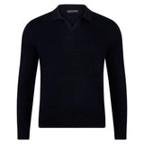 Paul James Black Buttonless Knit Longsleeve Polo