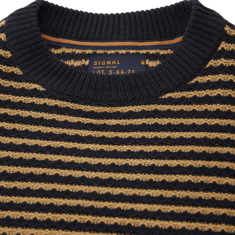 Signal Clothing Navy/Tan Stripe Cotton Sweater