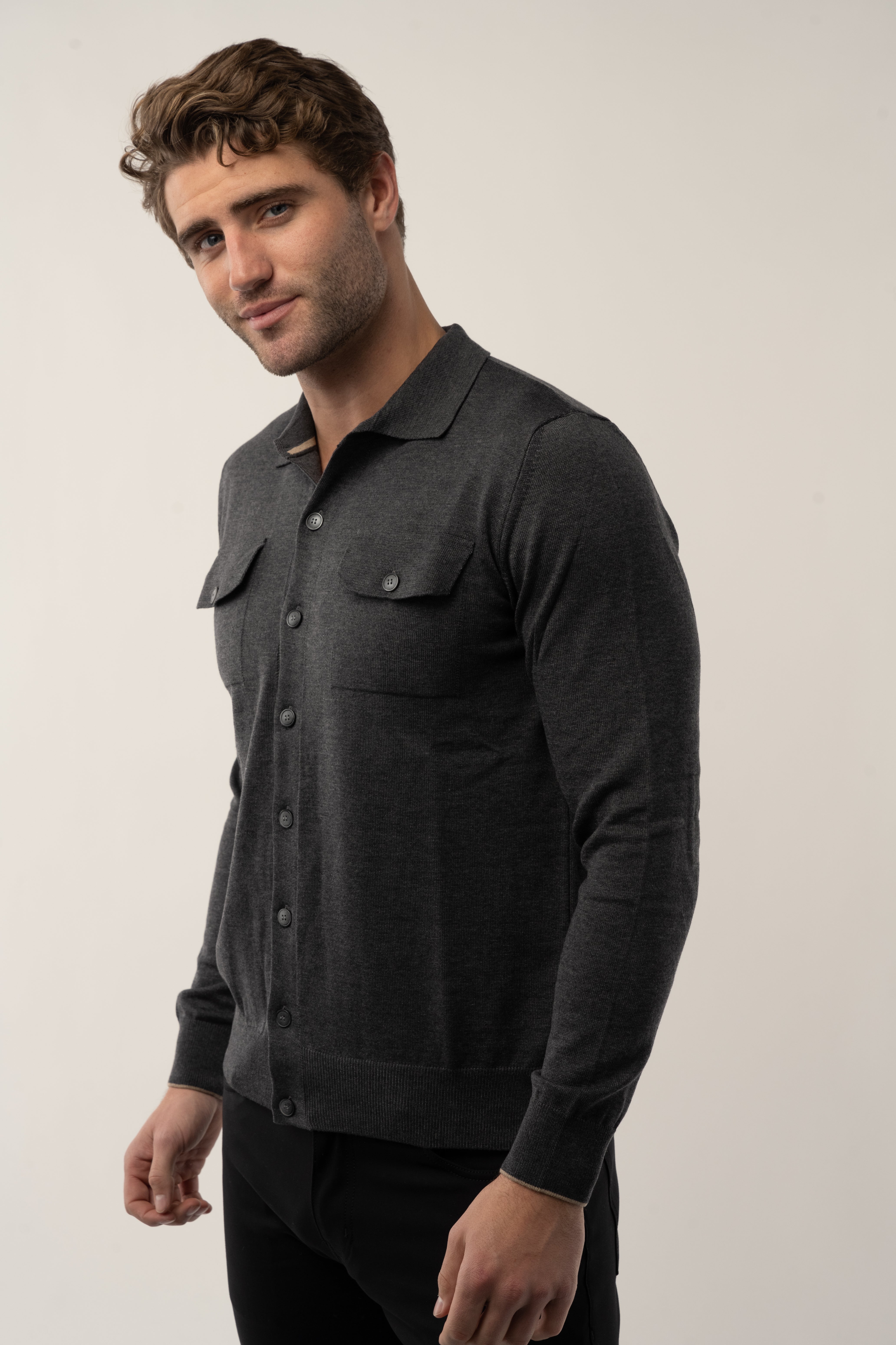 Wholesale,Luchiano Visconti, Luchiano Visconti Grey Button Up Cardigan, Grey, Medium-42-TagL